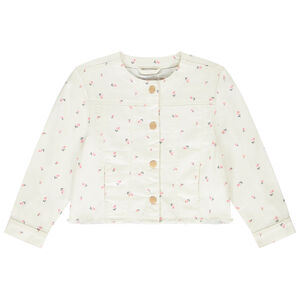 Chaqueta de mezclilla con estampado de flores y cuello redondo para niña 