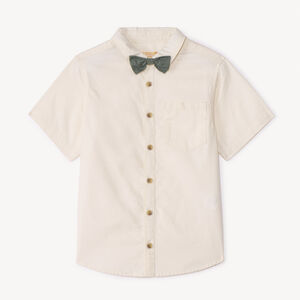 Camisa de manga corta lisa con pajarita desmontable para niño 