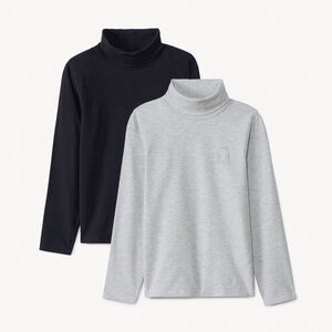 Lote de 2 camisetas térmicas de cuello alto lisas con estampado puff para niño 