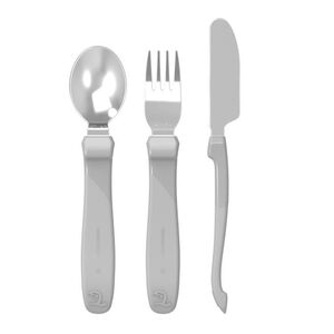 Set de 3 couverts d’apprentissage en inox 12+ mois – Gris Pastel  