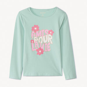 Camiseta de manga larga con estampado de purpurina para niña 