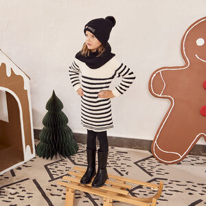 Vestido efecto piel de pelo de punto acanalado y rayado para niña 