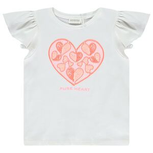 Camiseta de manga corta con volantes y bordado para niña 