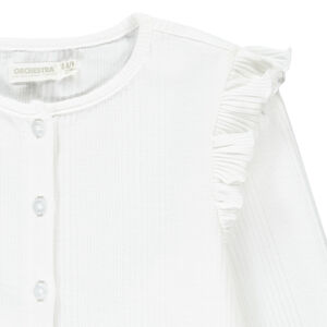 Gilet de manga larga uni en punto acanalado y volantes para niña 