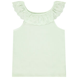 Camiseta sin mangas con volante en brodería inglesa para niña 