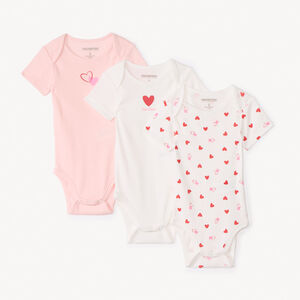Lote de 3 Bodies de manga corta con fantasía de corazones para bebé niña 
