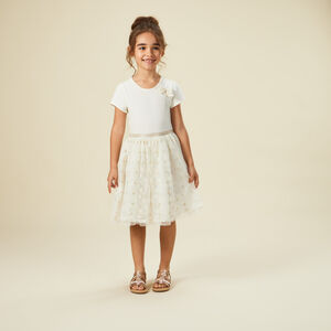 Vestido de ceremonia de manga corta efecto 2 en 1 de tul bordado para niña 