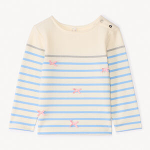 Camiseta de rayas de manga larga de felpa con lazo de cinta para bebé niña. 