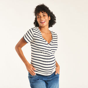Camiseta de rayas para el embarazo y la lactancia de manga corta 
