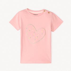 Camiseta de manga corta con bordado de corazón para niña. 