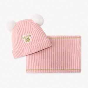 Conjunto gorro con pompones y braga de punto Minnie Disney para niña 