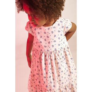 Vestido de manga corta en popelín con espalda fantasía para niña. 