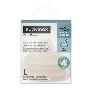 Lote de 2 tetinas de silicona anti-cólico Zero.Zero flujo rápido L color claro 