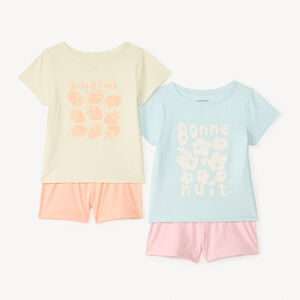 Conjunto de 2 pijamas de 2 piezas t-shirt + short fantasía para niña 