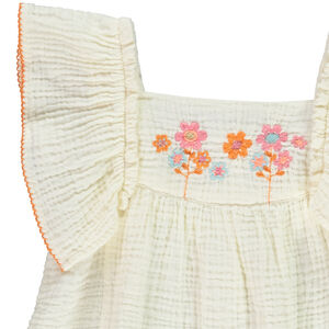Túnica de manga corta bordada en doble gasa para bebé niña 