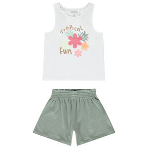 Conjunto de 2 piezas con camiseta sin mangas de estampado tropical para niña 