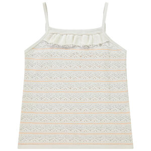 Camiseta de punto y tejido pointelle con cuello volante para niña 