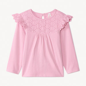 Camiseta de manga larga lisa con cuello marinero bordado para bebé niña 