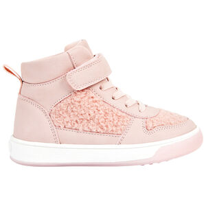 Zapatillas altas de lona rosa con lacitos y velcro para niña 