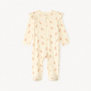 Dormir en traje de punto de canalé con cremallera y estampado de oso para niña 