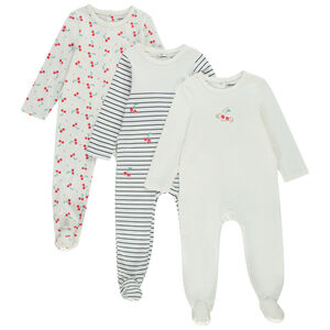 Lote de 3 peleles en jersey cerezas para bebé niña 