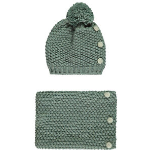 Conjunto gorro y cuello de punto de trigo con lúrex para niña 