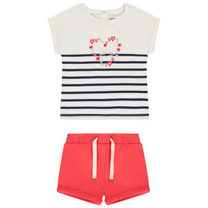 Conjunto corto de 2 piezas con camiseta rayada para bebé niña 