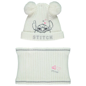 Conjunto de gorro con pompones y snood de punto Stitch Disney para niña 