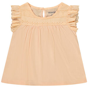 Camiseta manga corta con bordado inglés para niña 