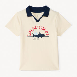 Polo de manga corta con estampado de tiburón para niño 