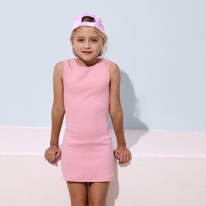 Vestido sin mangas de punto canalé liso para niña 