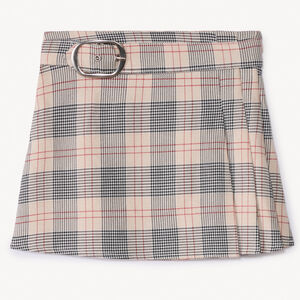 Falda corta de milano a cuadros con hebilla para niña 