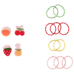 Lote de 10 gomas festoneadas + 4 pinzas de frutas para niña 