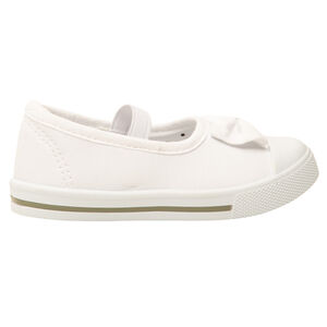 Merceditas blancas de tela con lazo y tira elástica para niña 