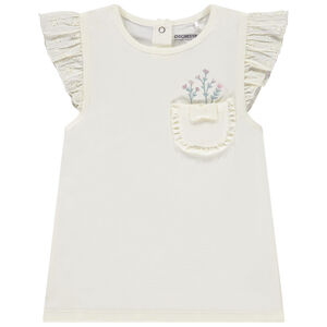 Camiseta de manga corta bordada con bolsillo para niña 