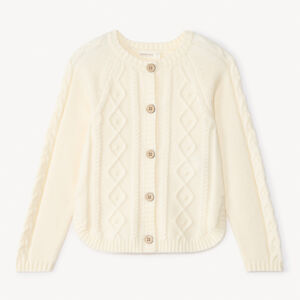 Chaqueta de manga larga de punto trenzado liso para niña 