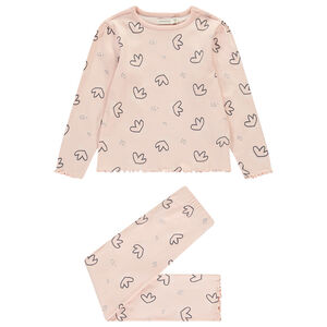 Conjunto de pijama largo de jersey con estampado de flores para niña. 
