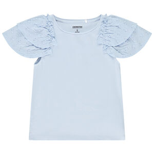 Camiseta de manga corta bordada con volantes para niña 