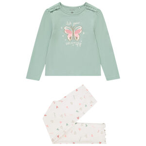 Pijama largo de mariposas y corazones brillantes para niña 