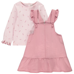 Conjunto de vestido tirantes rosa y camiseta con estampado para bebé niña 