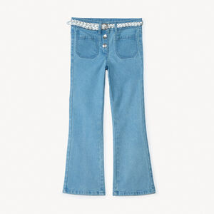 Jean acampanado con cinturón trenzado para niña 