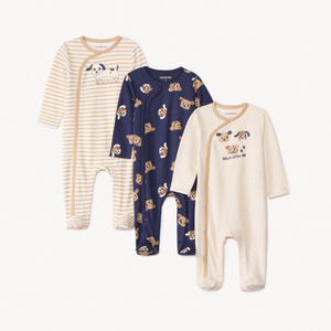 Lote de 3 peleles con motivos de perros para bebé niño con aperturas diferentes según la edad 