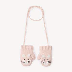 Manoplas unidas de punto con motivo de gato para bebé niña 