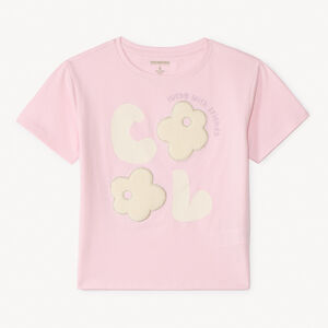 Camiseta de manga corta con parches de felpa para niña 