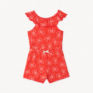 Mono corto con escote bardot y estampado de lazos para niña 