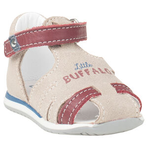 Sandalias bi-material con inscripción estampada 