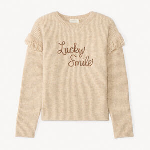 Jersey de punto acanalado con flecos y cordón para niña 