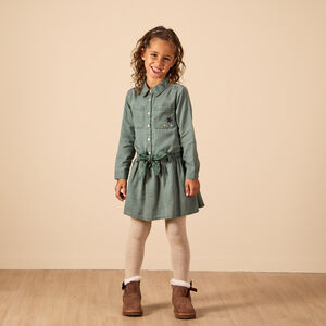Vestido de manga larga estilo camisa con cinturón para niña 