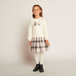 Vestido efecto 2 en 1 bicolor con estampado de cuadros para niña 