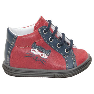 Botines de piel con cordones y gato estampado 